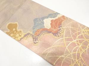 霞取りに芒模様織り出し　袋帯